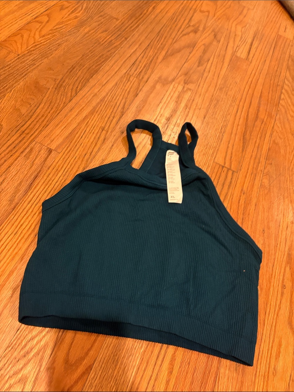 Fabletics Tank Top Womens XL Teal Excellent Seamless Ribbed High Neck Racerback